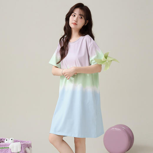 慢醒纯棉舒适可爱渐变色睡裙 商品图2