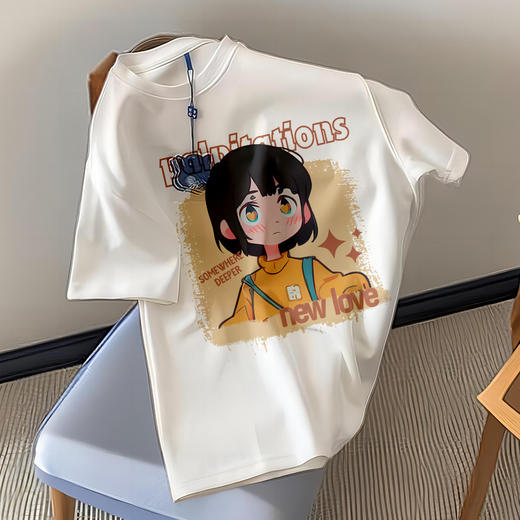 【69.9/任选2件】港风新款重磅纯棉质感短袖t恤女，夏季复古高级感别致漂亮情侣上衣-QQ 商品图12