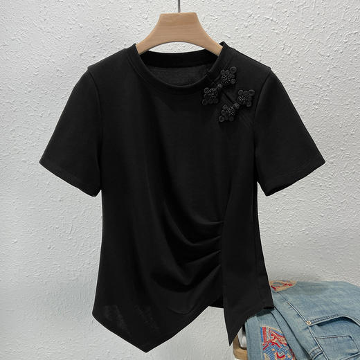2024新款设计感黑色短袖t恤女夏季不规则新中式国风盘扣洋气上衣   JW-R6586 商品图2