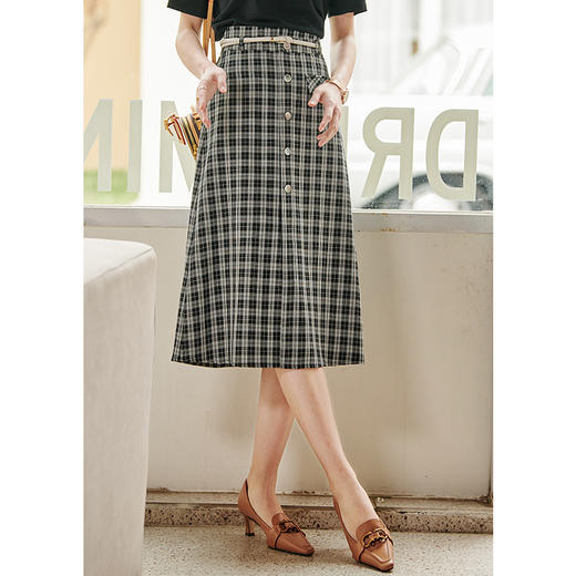 欧芮儿高腰显瘦格子半身裙女2022新款夏季中长款气质百搭A字裙ins 商品图0
