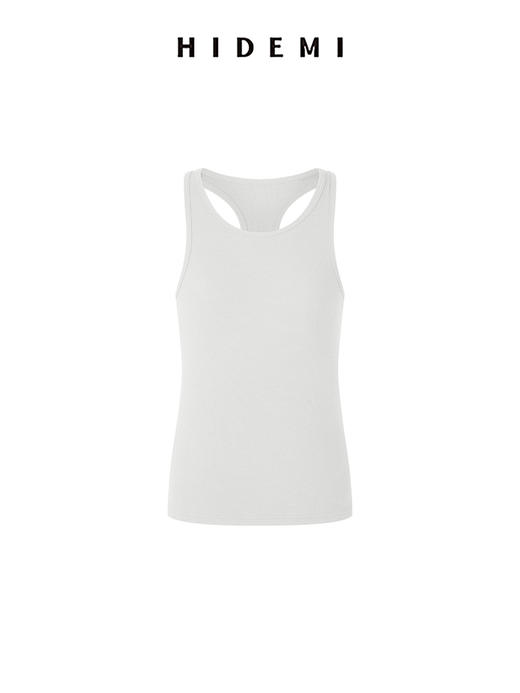 HIDEMI 极简圆领设计感针织坑条弹力工字背心 艺术灰蓝/浅米色/白色 商品图10