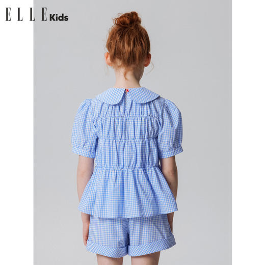 ELLEKIDS 童装 法式娃娃领格纹小衫短裤套装 商品图2