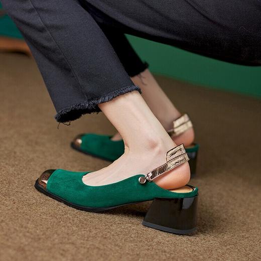 【预售5天】复古玛丽珍鞋，方头粗低跟舒适浅口包头凉鞋YX&A1270 商品图0