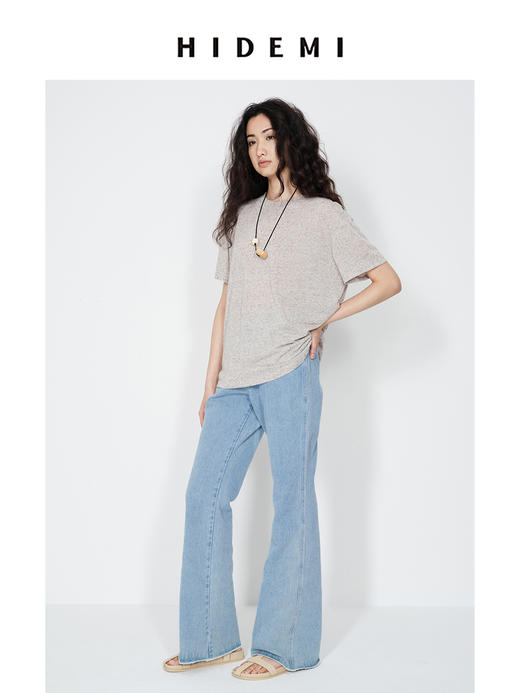 HIDEMI 经典牛仔系列水洗做旧感滚边水洗蓝微喇牛仔裤 商品图8