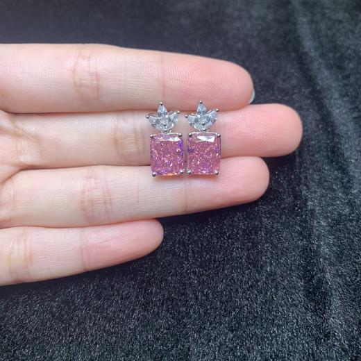 S925高碳钻而耳坠--粉钻方形款 商品图0