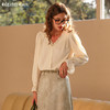 OLrain欧芮儿法式杏色雪纺衫女夏季2024年新款气质荷叶边V领衬衫 商品缩略图0