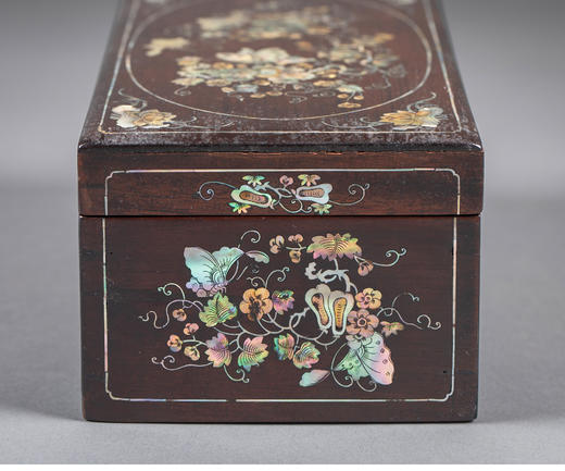 独角鹿西洋古董19世纪下半叶亚洲出品硬木嵌螺钿「瓜瓞绵绵」主题首饰盒 商品图1