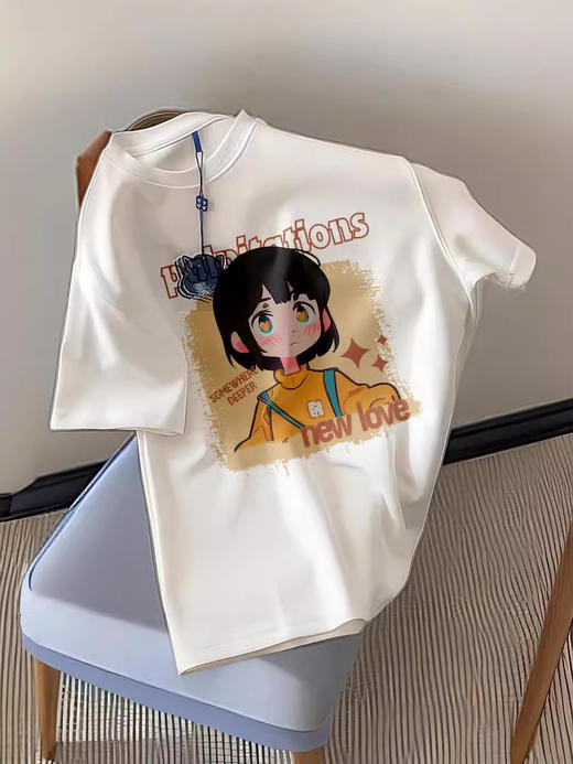 【69.9/任选2件】港风新款重磅纯棉质感短袖t恤女，夏季复古高级感别致漂亮情侣上衣-QQ 商品图3