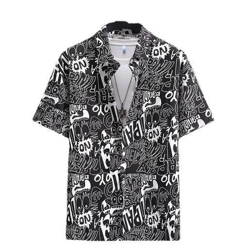 【超大码】【新款DFF】潮男大码卡通涂鸦痞帅短袖衬衣加肥加大宽松棉半袖衬衫320斤时尚胖子男士 商品图3