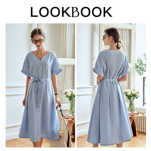 OLrain欧芮儿休闲短袖连衣裙女夏季2024年新款简约通勤高级感长裙 商品图4