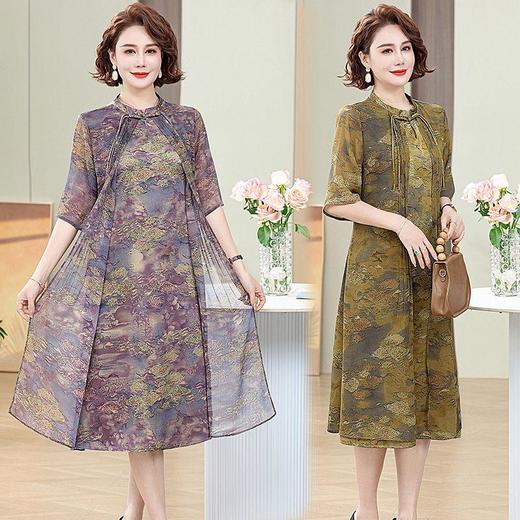 TZF-中年妈妈夏季时尚洋气连衣裙2024新款新中式国风假两件雪纺裙子女 商品图4
