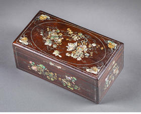 独角鹿西洋古董19世纪下半叶亚洲出品硬木嵌螺钿「瓜瓞绵绵」主题首饰盒