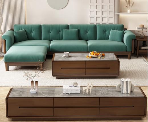 实木布艺沙发1186#胡桃色+绿色面料（齐） 商品图0