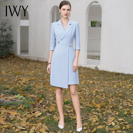 IWY/气质蓝色主持人连衣裙女职业装夏季套裙西装裙子高级感医美工作服Q1106 商品图0