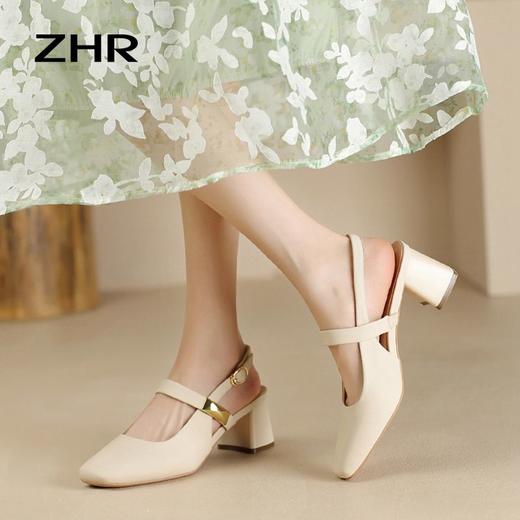 ZHR则则包头凉鞋2024新款时尚浅口单凉鞋网红ins百搭粗跟凉鞋软底 商品图4