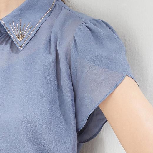 QF23A斯尔丽瑟俪2021秋季精致烫钻领型小小花苞袖女人味十足衬衣 商品图5