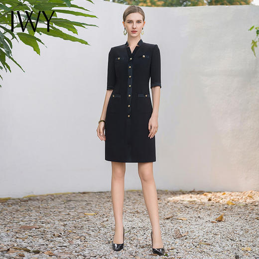 IWY/法式高端连衣裙女气质黑色双排扣西服裙子经理工作服面试装Q1101 商品图0