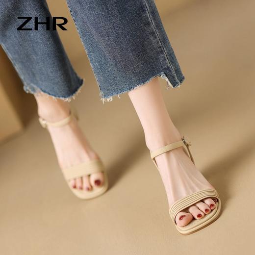 ZHR则则一字带粗跟凉鞋女2024夏季新款休闲百搭时装凉鞋通勤单鞋 商品图7