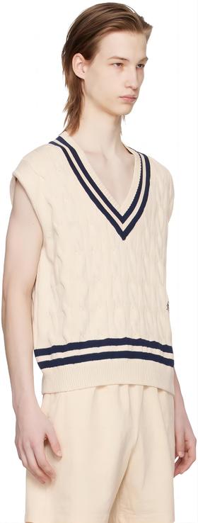 Sporty & Rich - Src Cableknit Vest - Cream/Navy - 背心 - 奶油色/深蓝色
