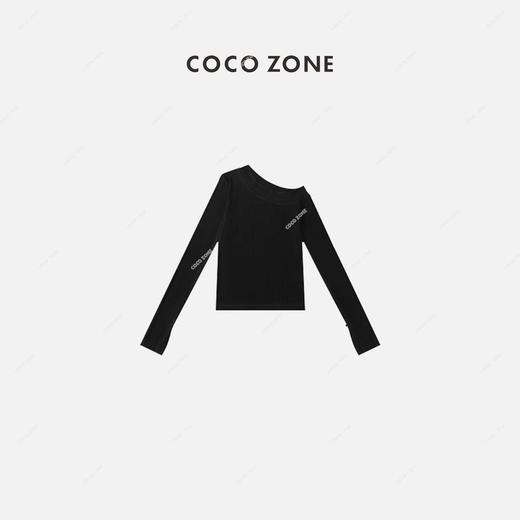 COCO ZONE 2023新款长袖气质不规则斜肩打底衫上衣T恤23C18608 商品图0