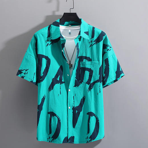 【超大码】【新款DFF】特大码男装胖子细条纹工装衬衫宽松加肥加大纯棉透气衬衣短袖潮男胖子男士半袖 商品图1