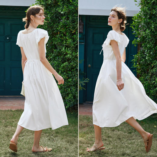 OLrain欧芮儿法式V领连衣裙女夏季2024新款白色仙气收腰显瘦长裙 商品图4