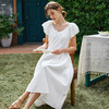 OLrain欧芮儿法式V领连衣裙女夏季2024新款白色仙气收腰显瘦长裙 商品缩略图1
