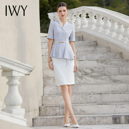 IWY/蓝色医美西装半裙女夏季薄款短袖职业套裙前台接待工作服olC1544+S1542 商品图1