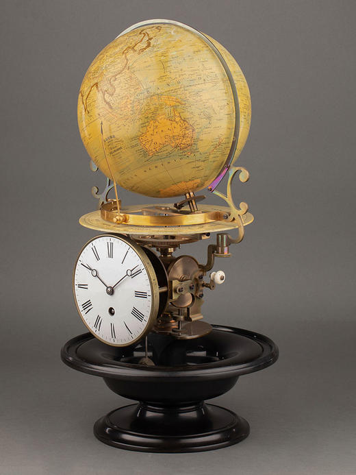 独角鹿西洋古董1870年代法国出品铜鎏金珐琅装饰底座地球仪时钟摆件 商品图1