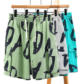 【超大码】【新款DFF】潮牌夏季纯棉宽松细条纹加肥加大码工装短裤透气沙滩裤男休闲外穿五分裤胖子