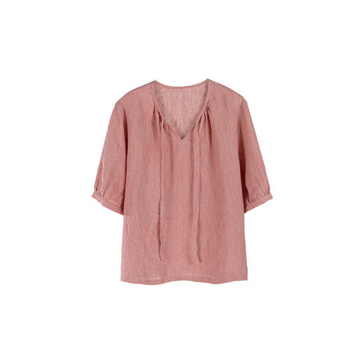 绽放193朵/法国进口酵洗色织亚麻亲肤透气短袖宽松文艺休闲衬衫 商品图4