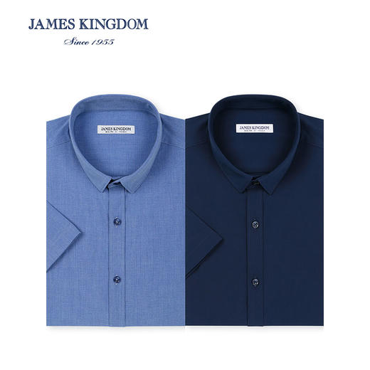 占姆士男士高端短袖衬衫男夏季新款弹力免烫商务休闲纯色衬衫男 商品图0