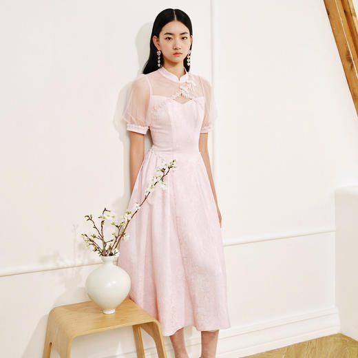 国风新中式复古感连衣裙夏日温柔感盘扣提花 商品图1