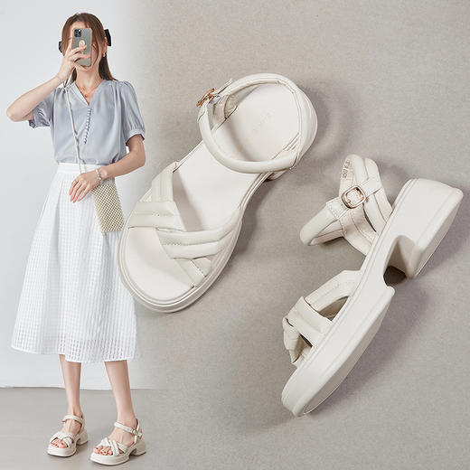 ZHR运动沙滩凉鞋2024春夏新款厚底休闲外穿小个子显高软底女鞋子 商品图0