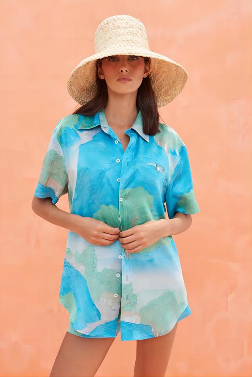 Cult Gaia - Rayn Top - Landscape Print - 上衣 - 蓝色 商品图3