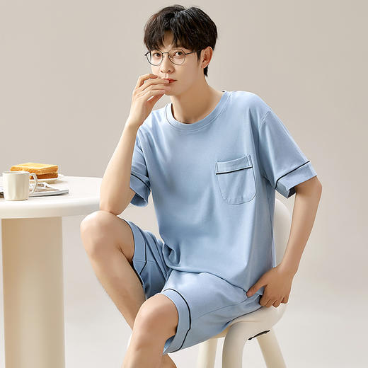 慢醒纯棉素色男款家居服-短款 商品图3