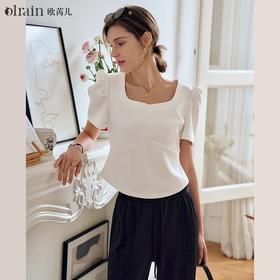 OLrain欧芮儿米白色正肩T恤女夏季2024年新款通勤百搭短袖上衣