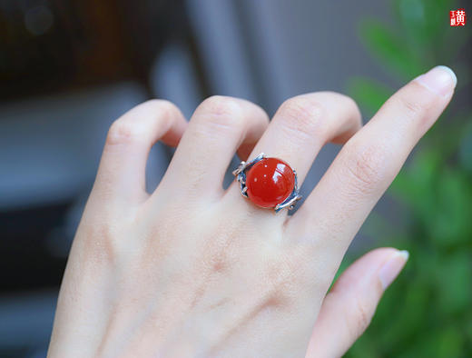 南红保山冰红戒指【海棠】，925银镶 商品图6