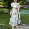 ahm-2212新中式改良V领旗袍裙夏季新款小个子时尚印花小飞袖连衣裙 商品缩略图3