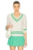 Sporty & Rich - Src Cableknit V-Neck Sweater - Cream/Clean Mint - 上衣 - 奶油色/薄荷色 商品缩略图0