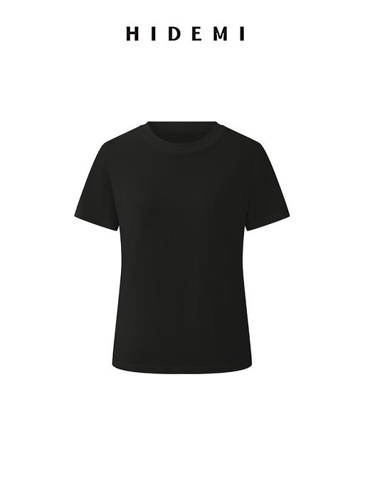 HIDEMI 极简小圆领水洗棉针织自然透气感短款短袖t恤 军绿色/黑色/白色/燕麦色 商品图9