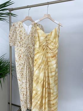 黄色系真丝碎花裙