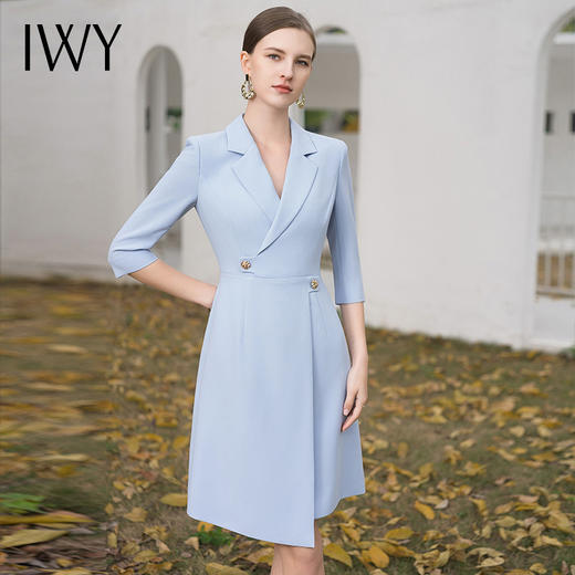 IWY/气质蓝色主持人连衣裙女职业装夏季套裙西装裙子高级感医美工作服Q1106 商品图1
