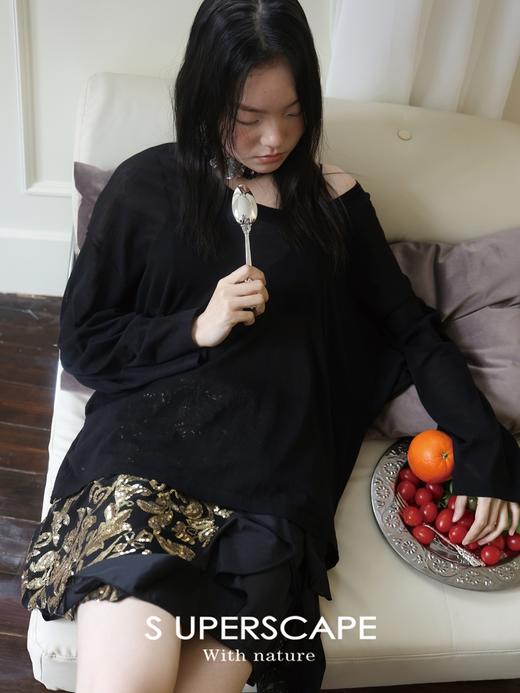 【199/2件自选福袋不退换】金色重工刺绣珠片撞色流苏荷叶边开衩半裙 商品图2