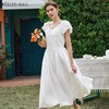OLrain欧芮儿法式V领连衣裙女夏季2024新款白色仙气收腰显瘦长裙 商品缩略图0