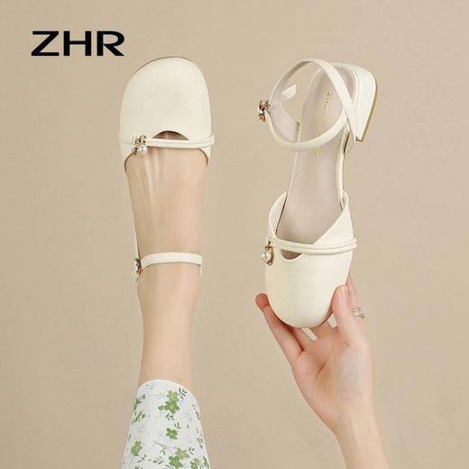 ZHR则则法式包头凉鞋女2024新款时尚百搭优雅气质单凉鞋珍珠甜美 商品图5