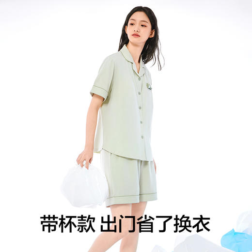 有棵树2024年新款植物停螨衣纯棉带胸垫女士家居短袖套装-PJ1016 商品图2