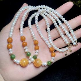 蜜蜡项链-DIY珍珠老蜡圆珠