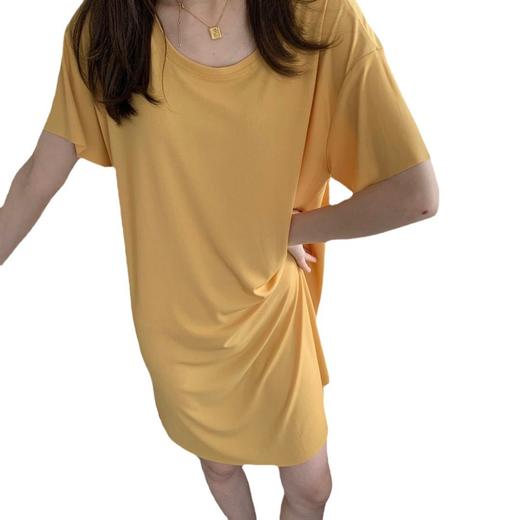 「买1送1！29.9元到手两件」冰丝凉凉裙夏季新款纯色短袖中长睡裙凉爽简约圆领宽松家居服女士上衣 商品图4