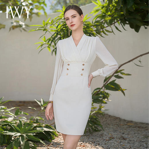 IWY/法式名媛白色连衣裙女夏季薄款优雅宴会礼服收腰显瘦工作服olQ1097 商品图3